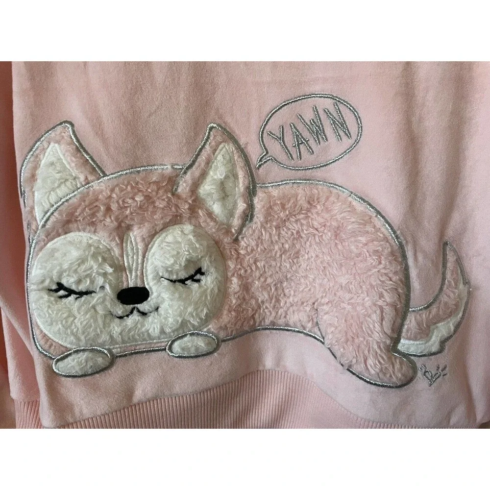 Justice Berry Burst Pink Furry Friend Yawn Drop Long Sleeve Velour Top Size 10